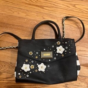 Betsy Johnson Black and White Jeweled and Flowered Daisy Bag